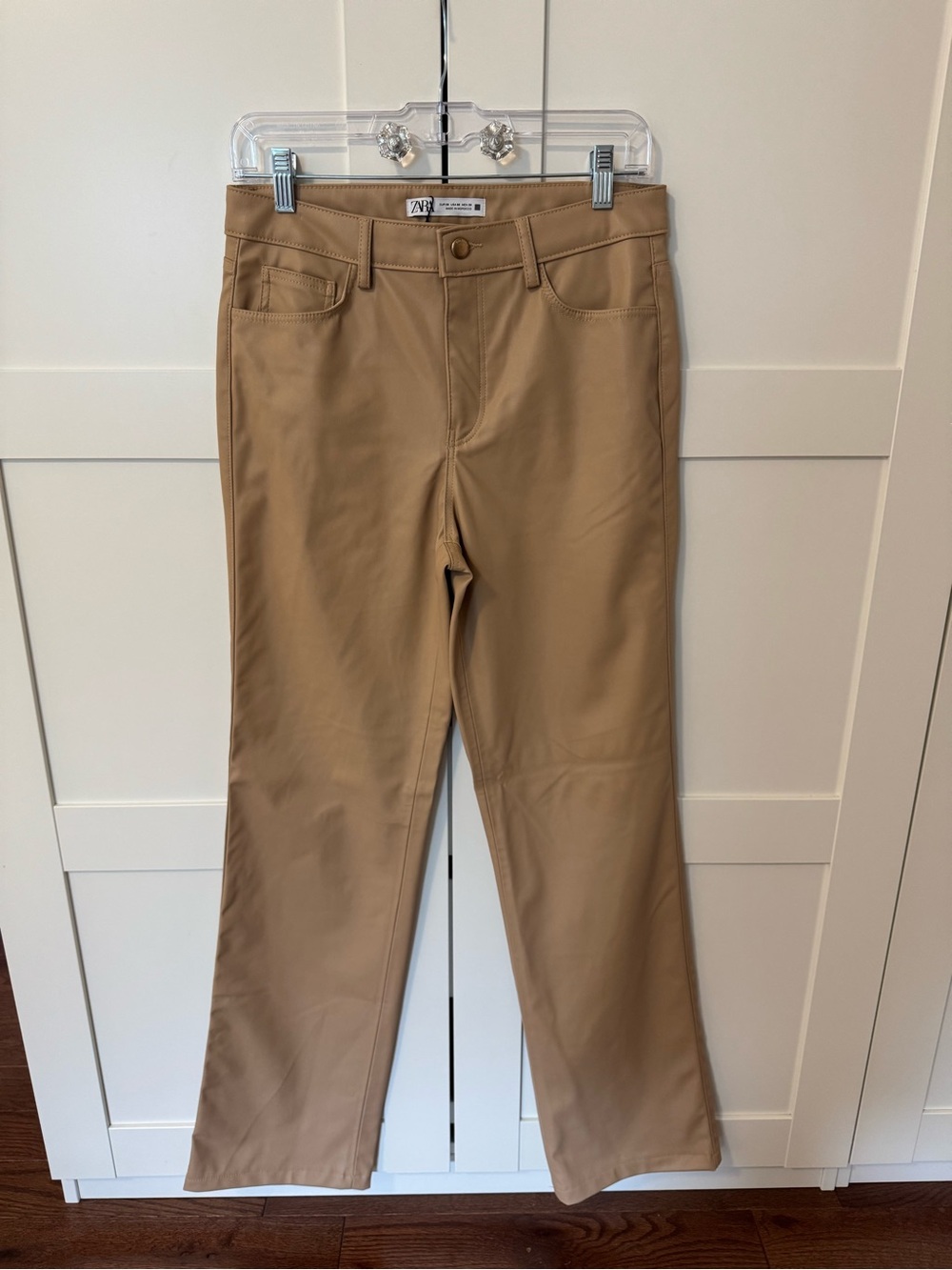 Zara women’s pleather Tan Straight-Leg Pants